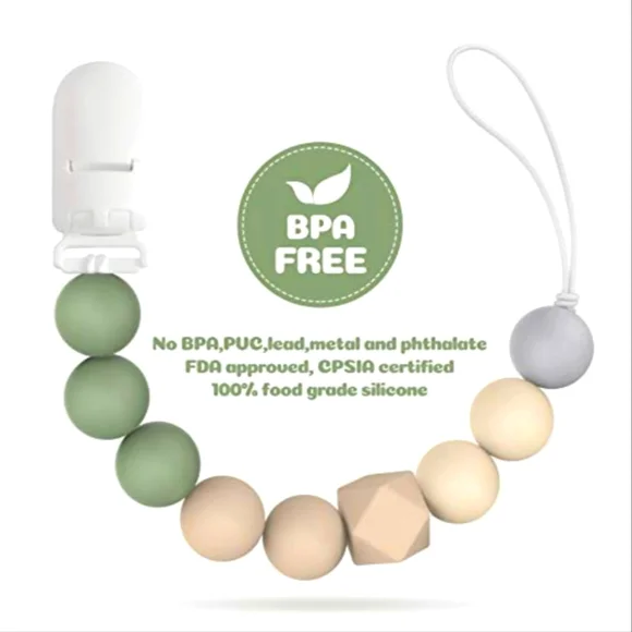 TYRY.HU Pacifier Clip Soother Chains for Babys, BPA Free Soft Silicone Teeth NWT - Picture 8 of 10